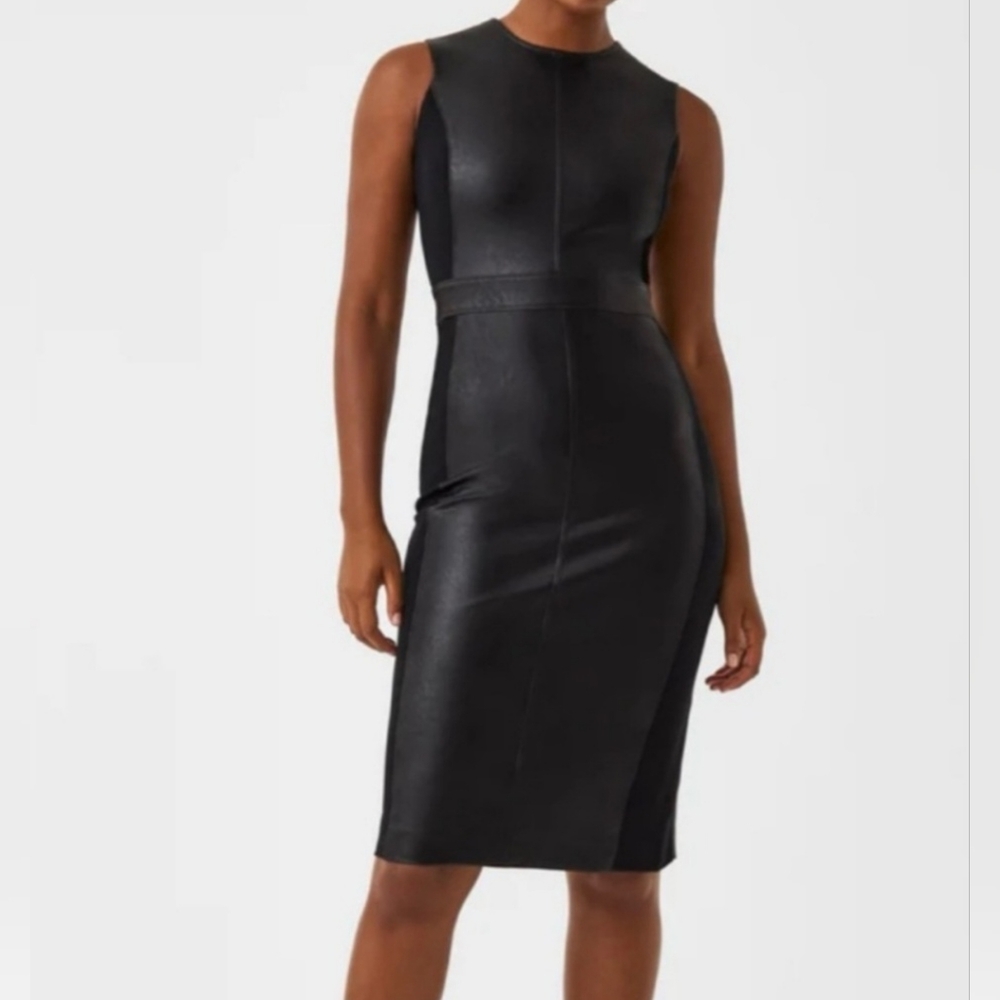 NWT SPANX Leather-like Combo fitted Dress